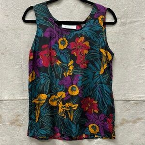 Vintage Valerie Stevens silk tropical flowers sleeveless top